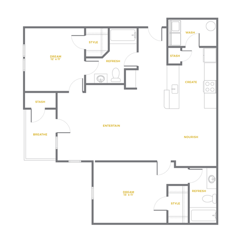 a floor plan of an apartment with a bedroom and a living room